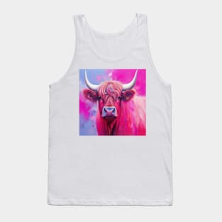 Pink Highland Cow Abstract Painting Tank Top